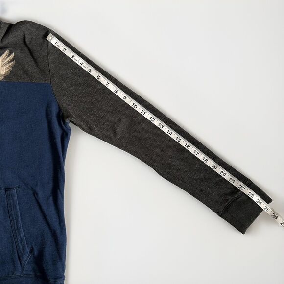 American Eagle Mens S Big Eagle Logo Thermal Long Sleeve Hoodie Henley Blue Gray - Picture 6 of 12